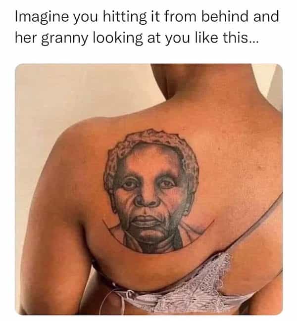 Imagine you hitting it from behind and her granny looking at you like this..