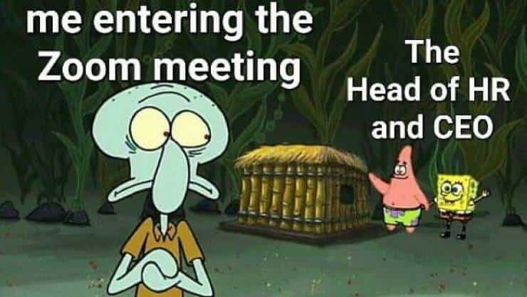 linkedin memes me entering the Zoom meeting The Head of HR and CEO