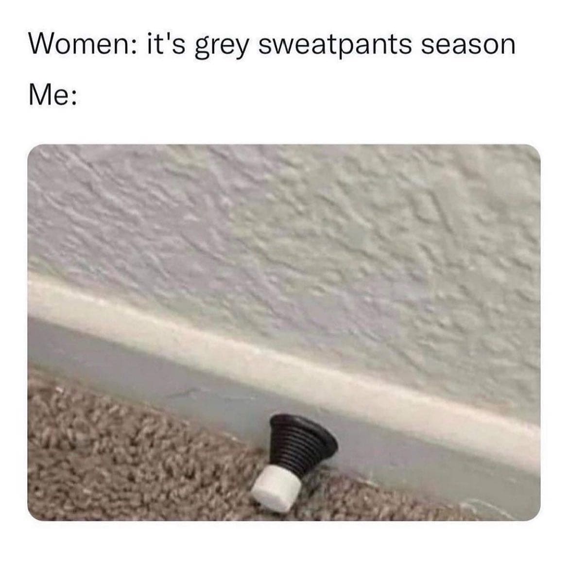 memes funny Women: it's grey sweatpants season Me: small door stop