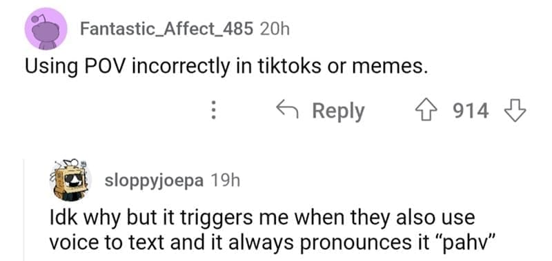 so wrong it became right Using POV incorrectly in tiktoks or memes.