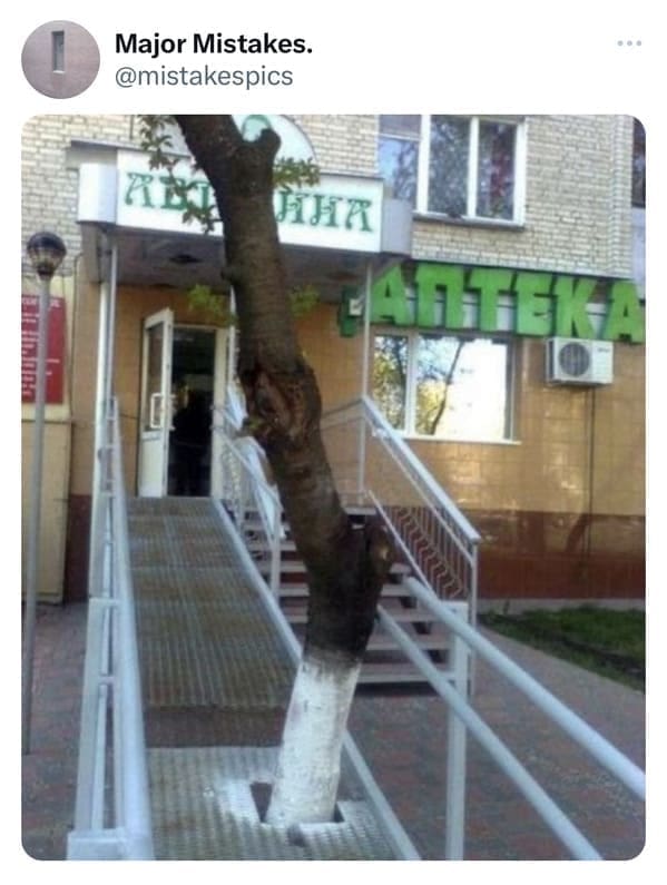 funny fails tree in handicap ramp