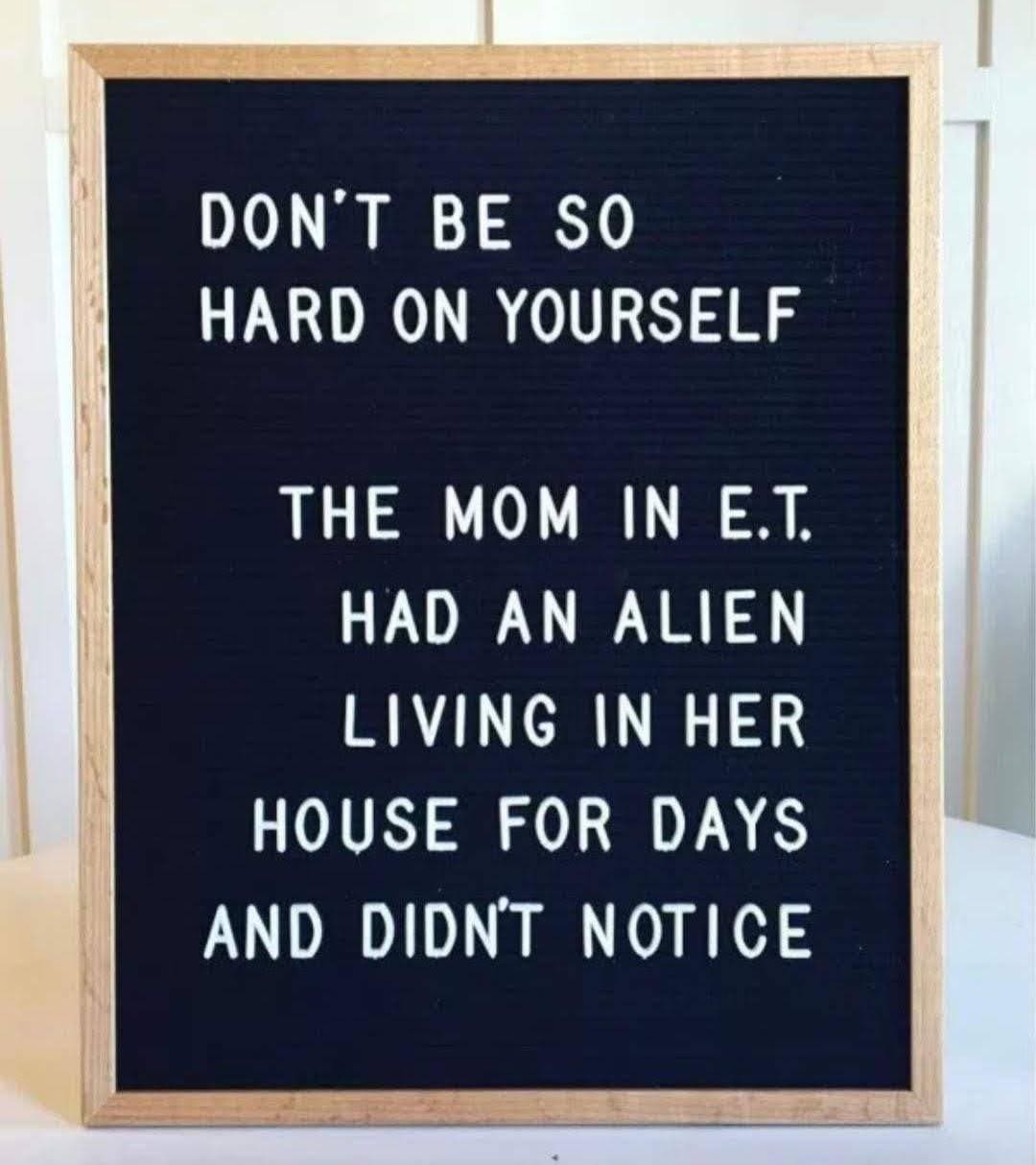 funny memes DON'T BE SO HARD ON YOURSELF THE MOM IN E.T. HAD AN ALIEN LIVING IN HER HOUSE FOR DAYS AND DIDN'T NOTICE