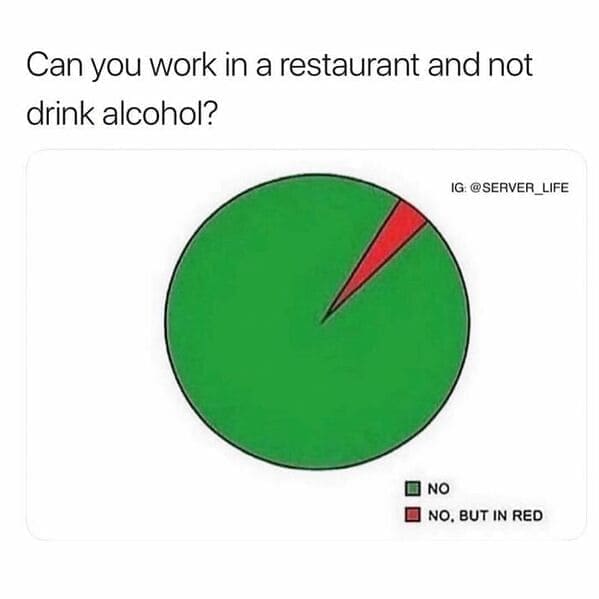 Can you work in a restaurant and not drink alcohol? IG: @SERVER_LIFE 口 NO NO, BUT IN RED