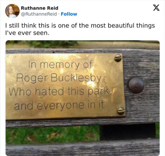 Antisocial Memes I still think this is one of the most beautiful things I've ever seen. X In memory of Roger Bucklesby Who hated this park. and everyone in it.
