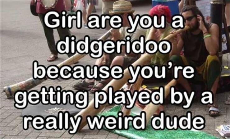 funny memes Girl are you a didgeridoo because you're getting played by a really weird dude