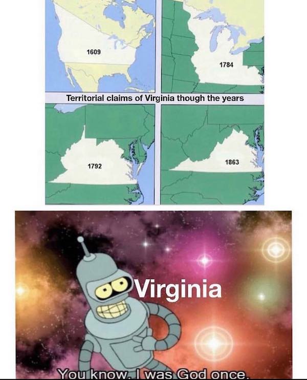 State memes 1609 1784 Territorial claims of Virginia though the years 1863