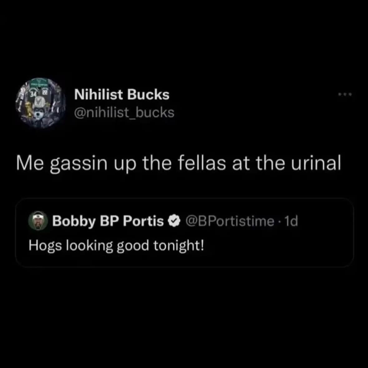 Me gassin up the fellas at the urinal