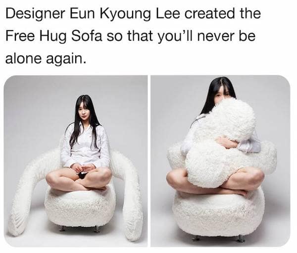 Designer Eun Kyoung Lee created the Free Hug Sofa so that you'll never be alone again.