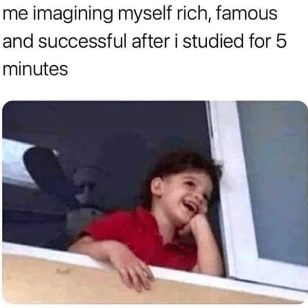me imagining myself rich, famous and successful after i studied for 5 minutes