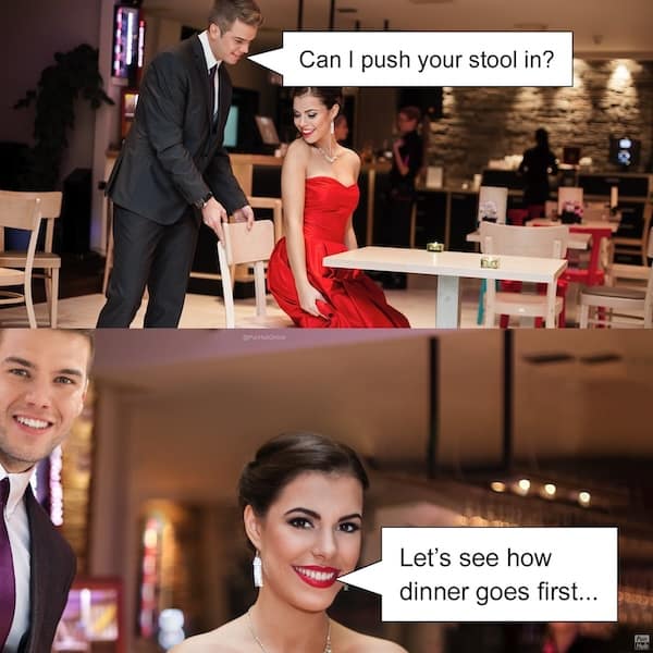 Can I push your stool in? Let's see how dinner goes first...