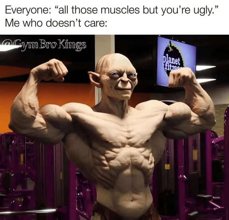 Everyone: "all those muscles but you're ugly." Me who doesn't care: