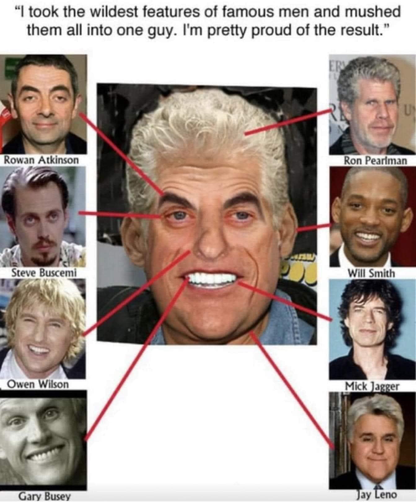 funny memes. "I took the wildest features of famous men and mushed them all into one guy. I'm pretty proud of the result."