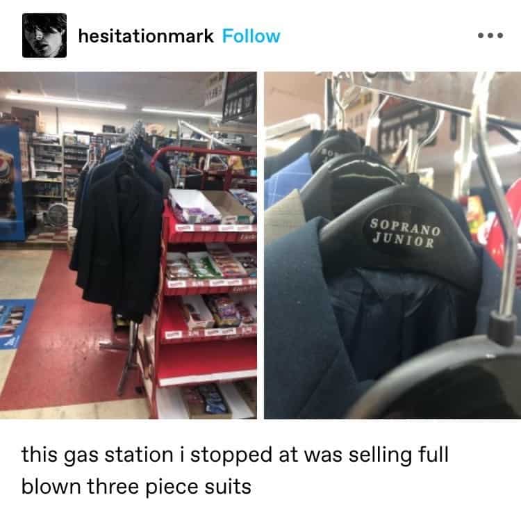 funny pics. this gas station i stopped at was selling full blown three piece suits