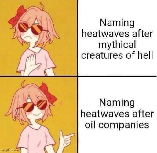 Naming heatwaves after mythical creatures of hell Naming heatwaves after oil companies
