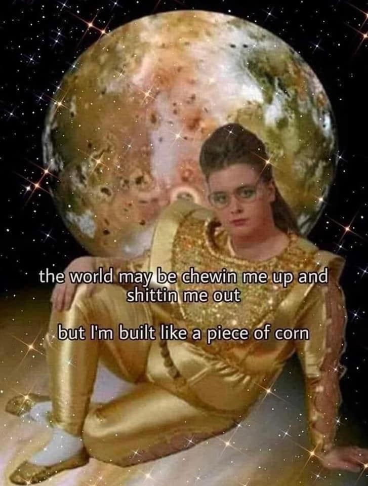 the world may be chewin me up and shittin me out but I'm built like a piece of corn
