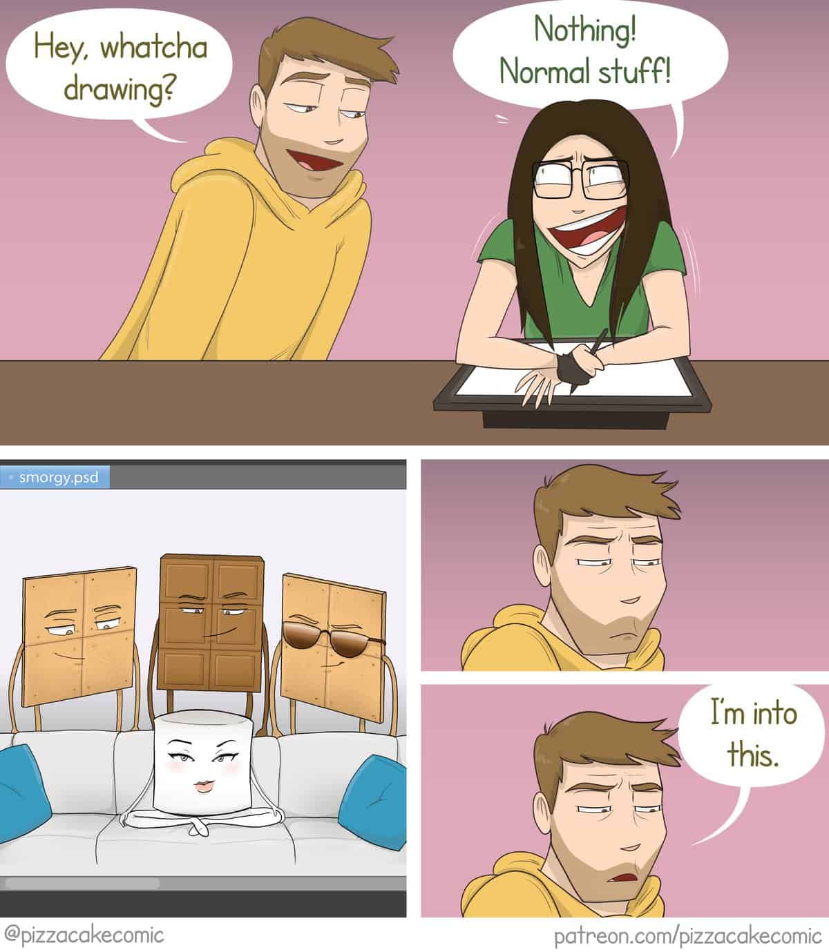 pizza cake webcomics, webcomics, funny online web cartoons, comedic panel series, short doodle strips, cartoon slice humor, cartoon strips, minimal comedic drawings, short panel illusions, webtoon humor, online comedic frames, net-based comic sketches, digital comics, e-comic sarcasm, net cartoon anecdotes