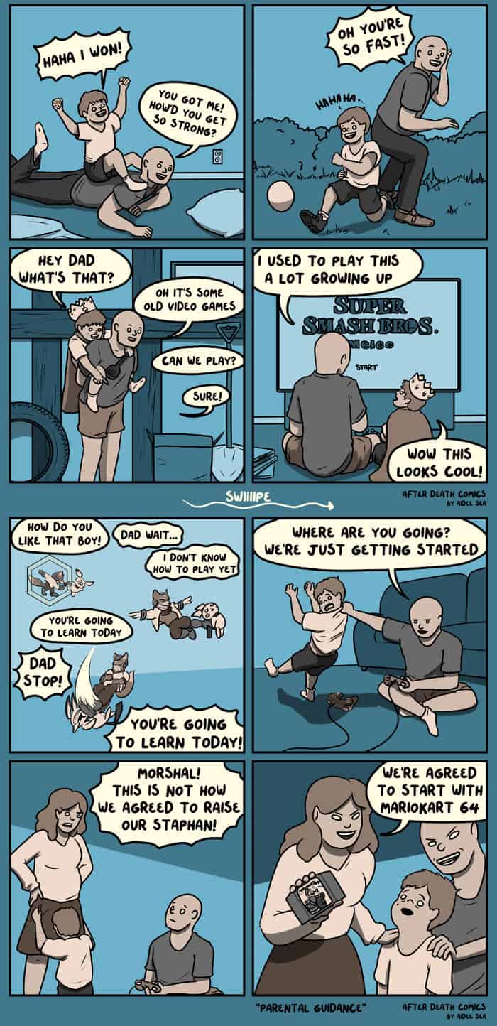 dark humor comics, after death comics, funny web comics, grim panels, eerie illustrations, spooky jokes, grim cartoons, spooky doodles, haunting drawings, ghostly lines, twisted humor, dark comedic style, ominous wisecracks, shadowy quips, morbid jokes, taboo laughs, gloomy punchlines, macabre banter