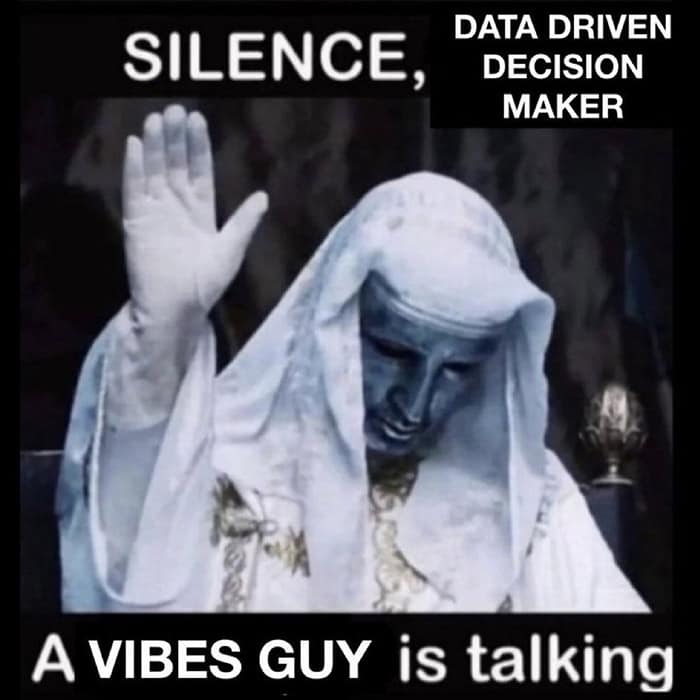 SILENCE, DATA DRIVEN DECISION MAKER A VIBES GUY is talking