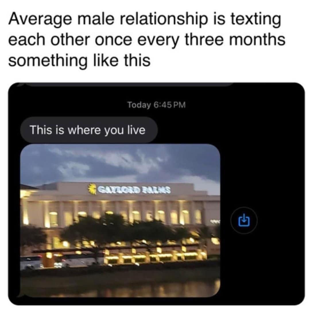 Average male relationship is texting each other once every three months something like this