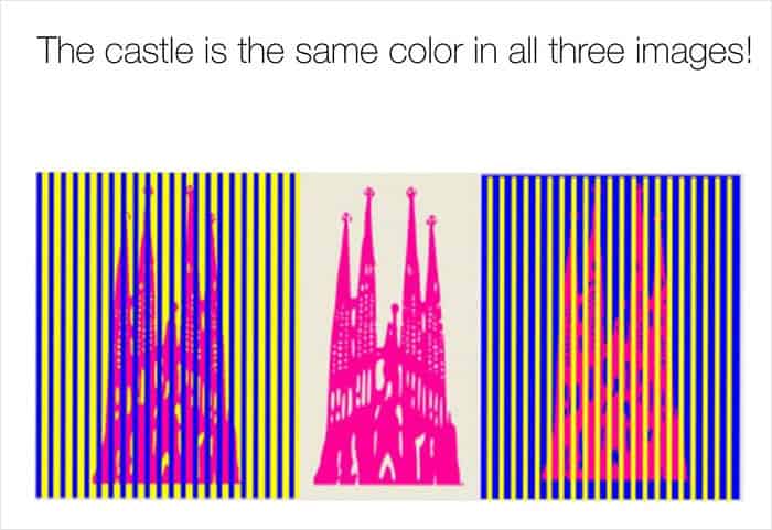The castle is the same color in all three images!