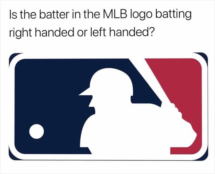 Is the batter in the MLB logo batting right handed or left handed?