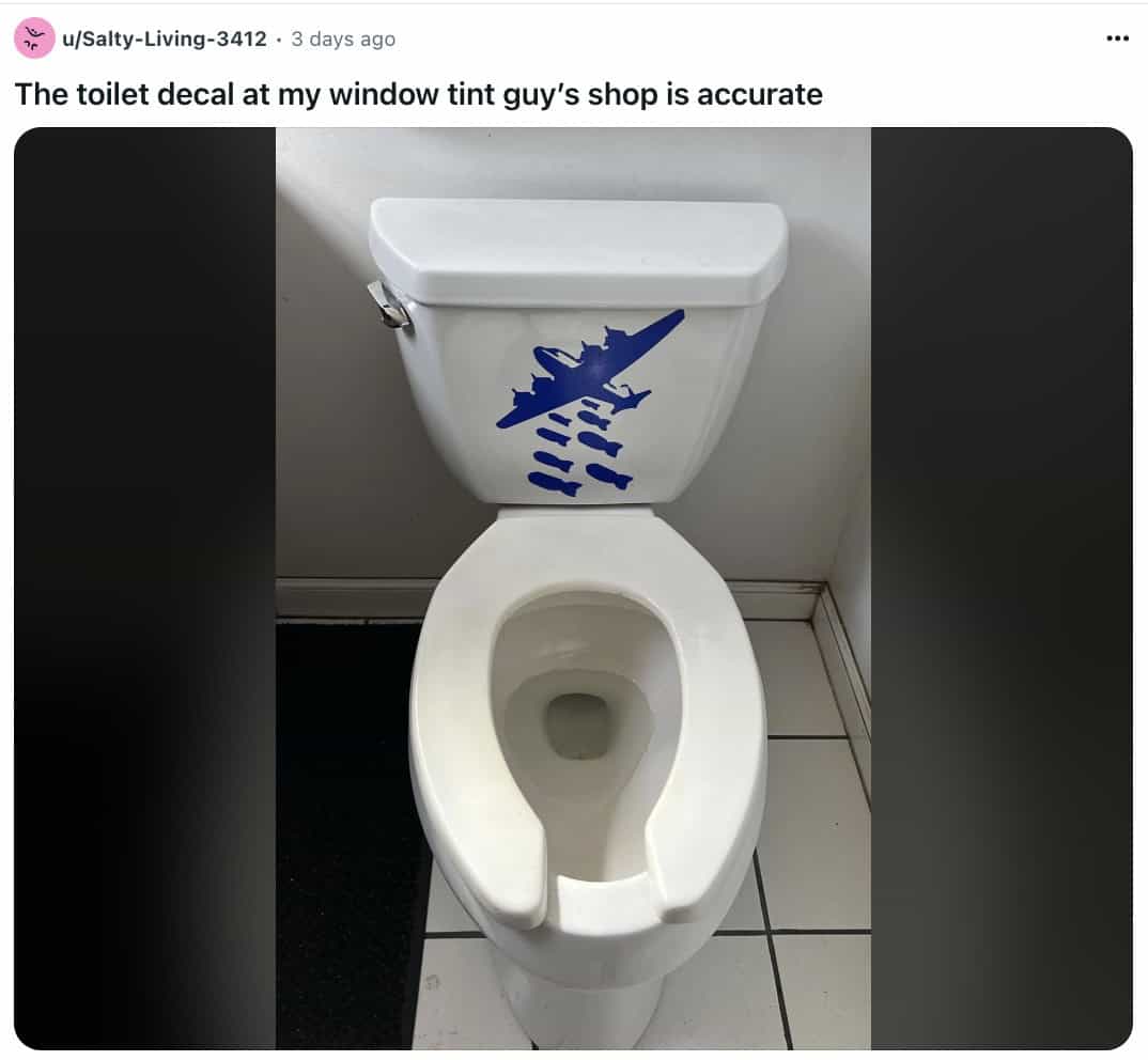 The toilet decal at my window tint guy's shop is accurate