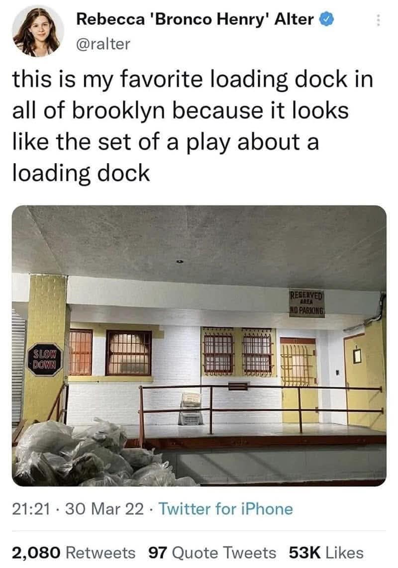 this is my favorite loading dock in all of brooklyn because it looks like the set of a play about a loading dock