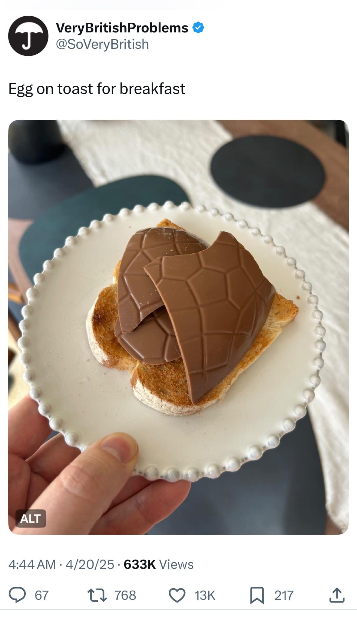 Egg on toast for breakfast