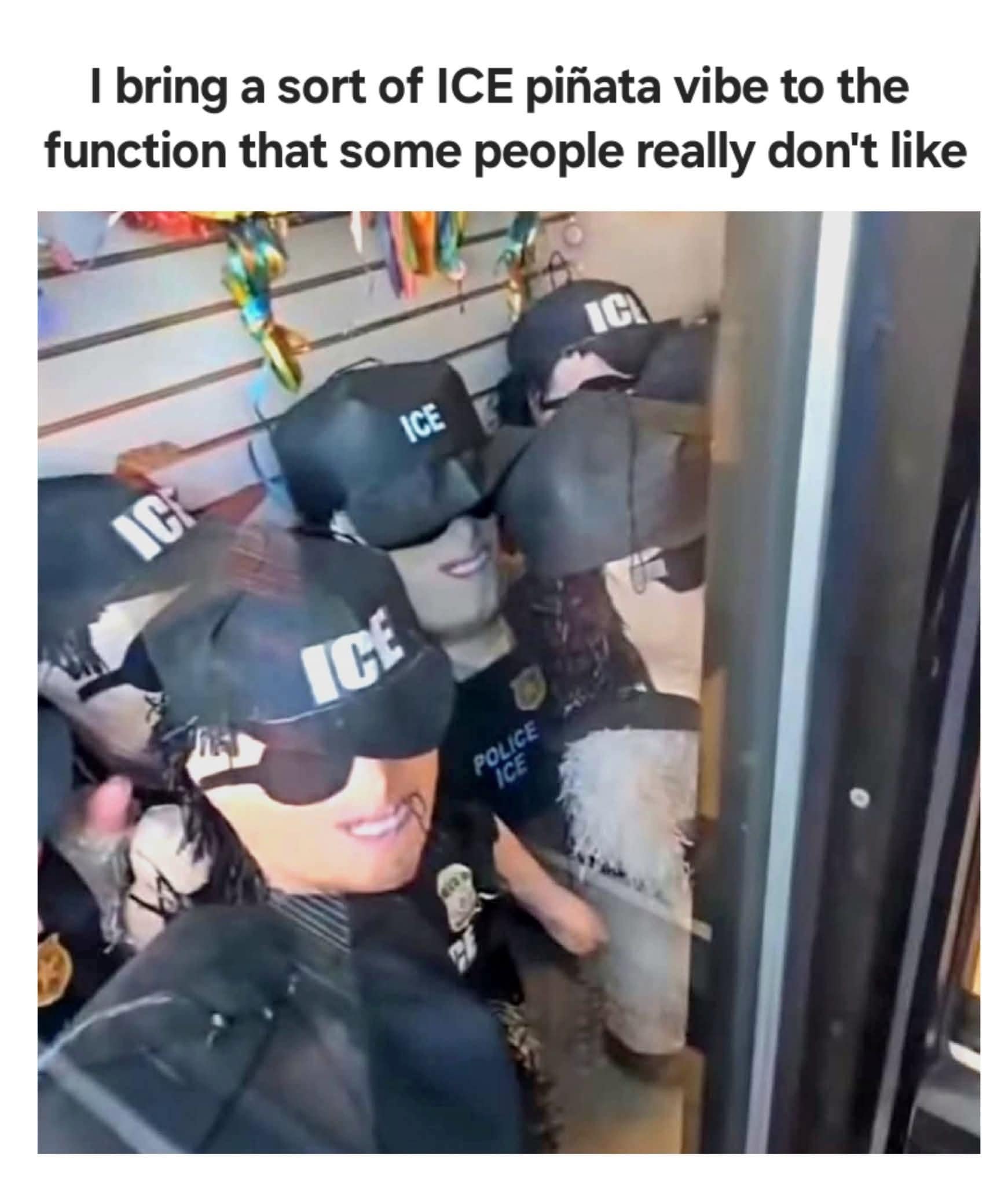 I bring a sort of ICE piñata vibe to the function that some people really don't like POLICE