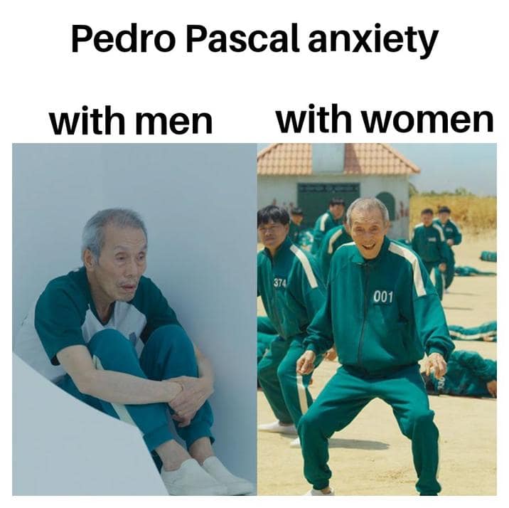 pedro pascal anxiety memes, hot girl anxiety memes, pedro pascal memes, anxiety memes, celebrity anxiety memes, social anxiety meme, Pedro Pascal press tour, Pedro Pascal Fantastic Four, Vanessa Kirby memes, standing on business memes, celebrity behavior memes, hot girl anxiety trend