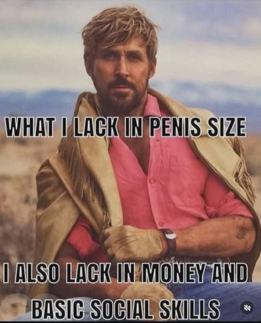 A funny meme of Ryan Gosling as Ken for a self-deprecating joke about lacking everything.