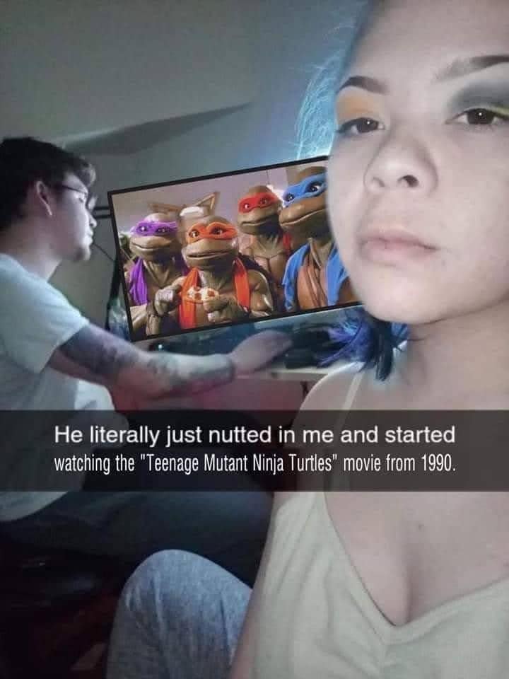 Relationship meme about Ninja Turtles movie post-sex