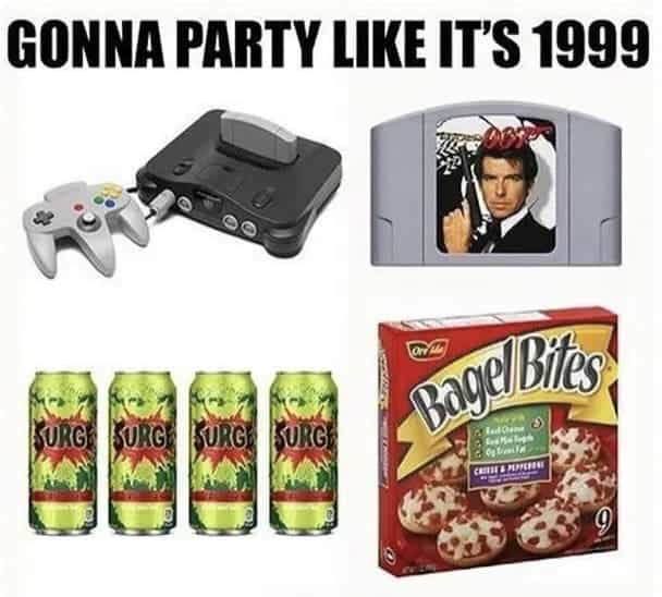 A nostalgic starter pack showing how to party like it's 1999 with classic snacks and games.