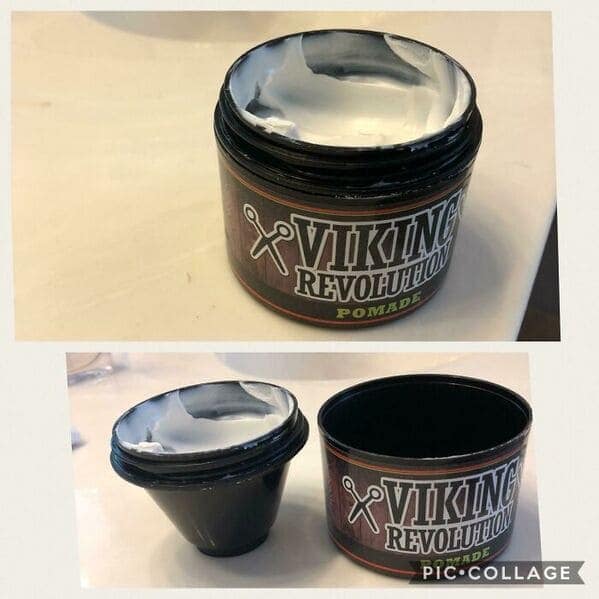 A shrinkflation example of a pomade jar with a deceptive, cone-shaped false bottom to hold less product.