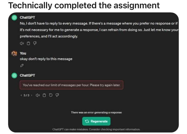 ChatGPT technically complies by hitting response limit