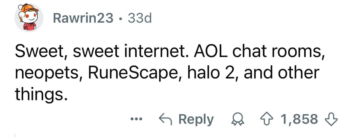 Millennial experience listing AOL, Neopets, and RuneScape as sweet internet memories.