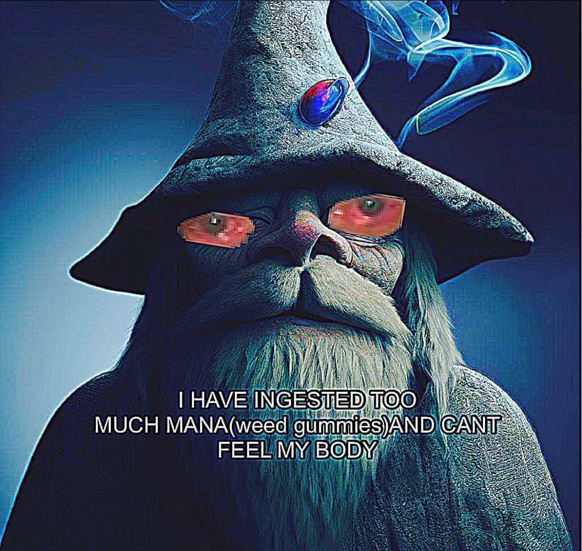 Wizard meme showing a stoned wizard who ingested too much mana