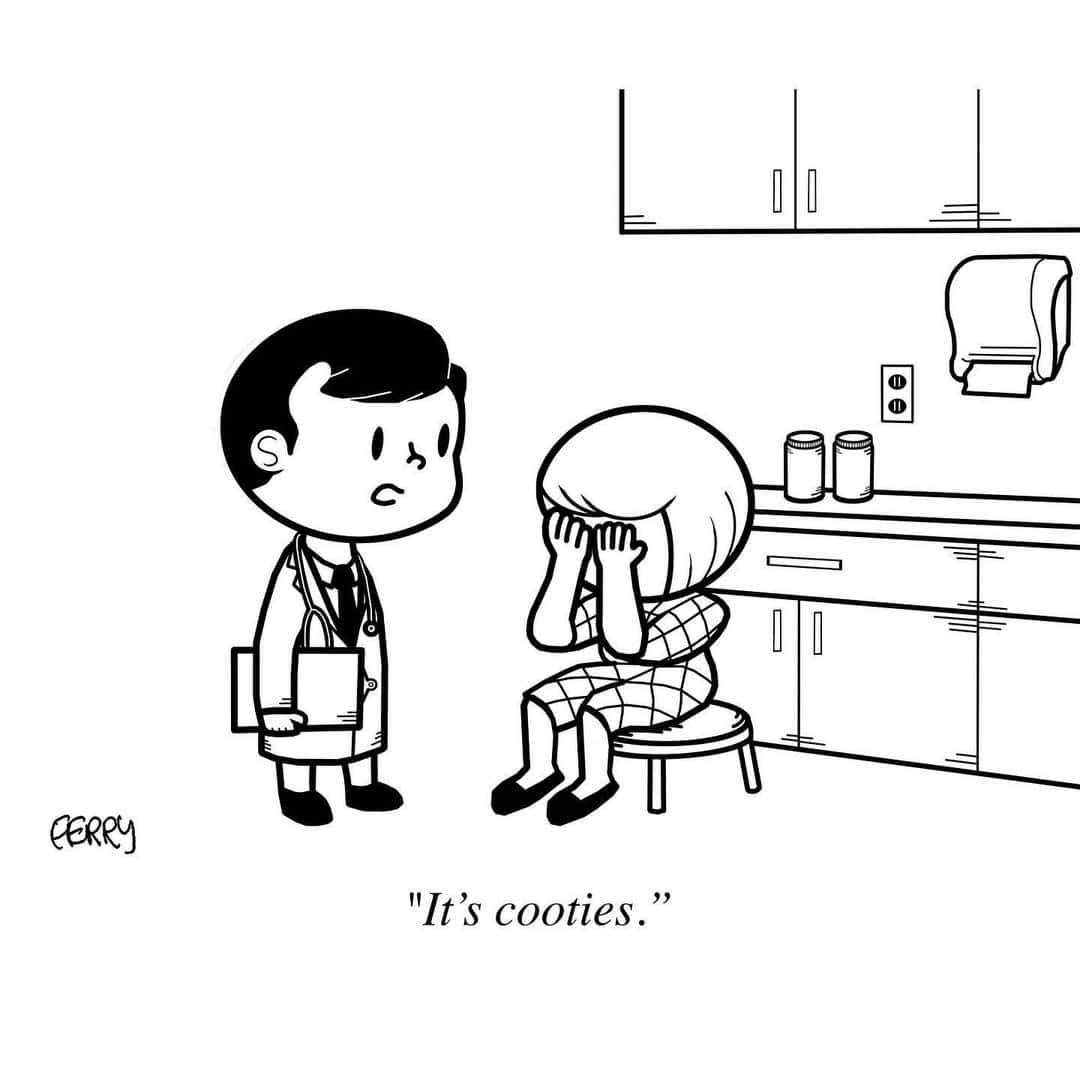 A single panel comic of a doctor giving a patient a diagnosis of cooties.