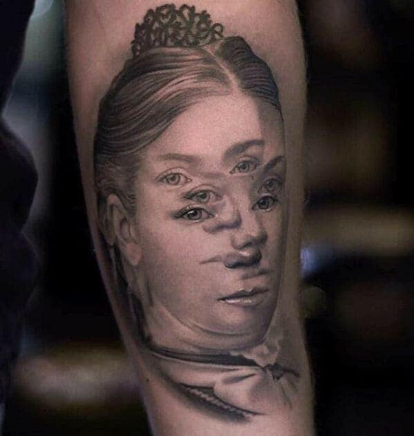 Blurred double vision woman face portrait tattoo optical illusion questionable tattoos.