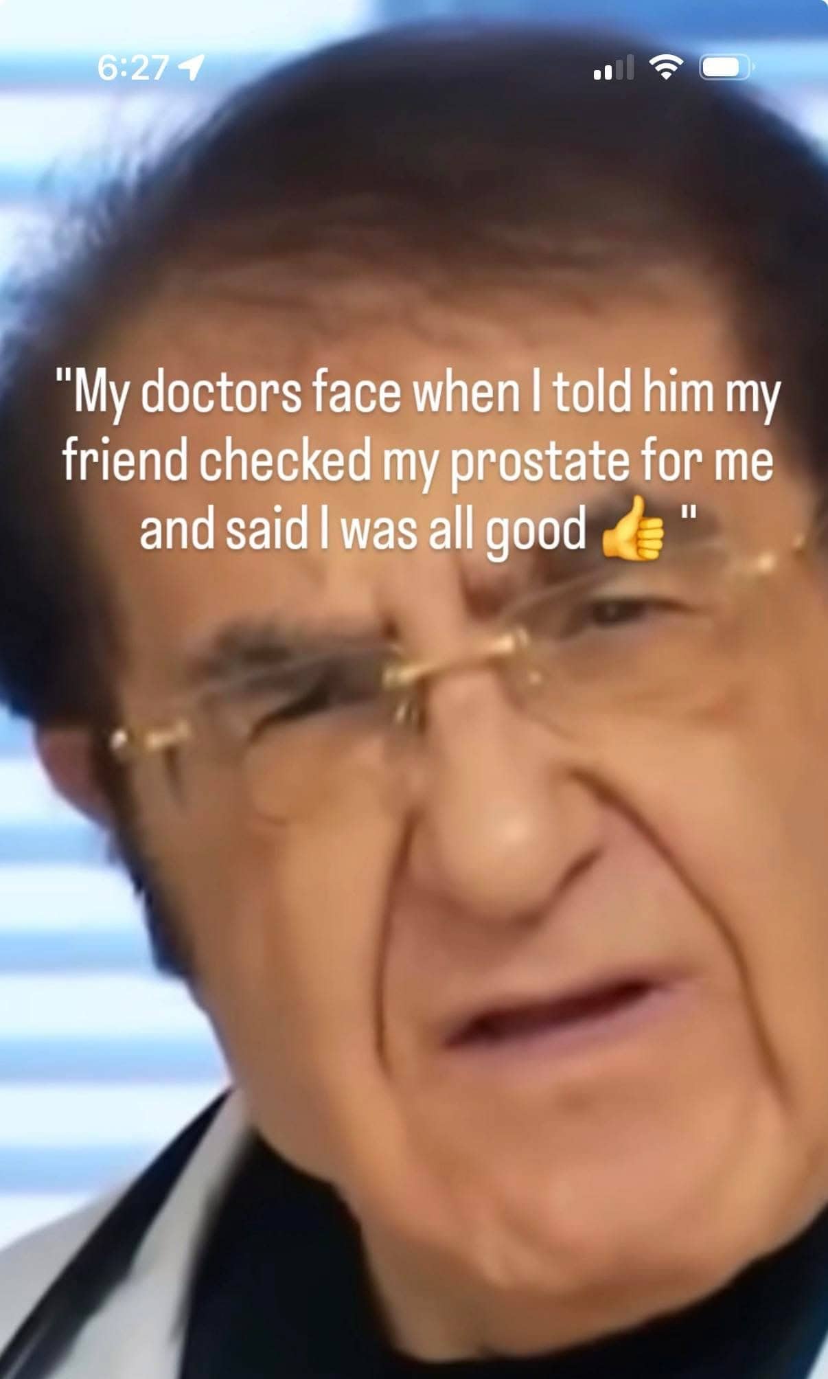 Funny reaction meme of Dr. Nowzaradan looking confused regarding a questionable prostate exam story.