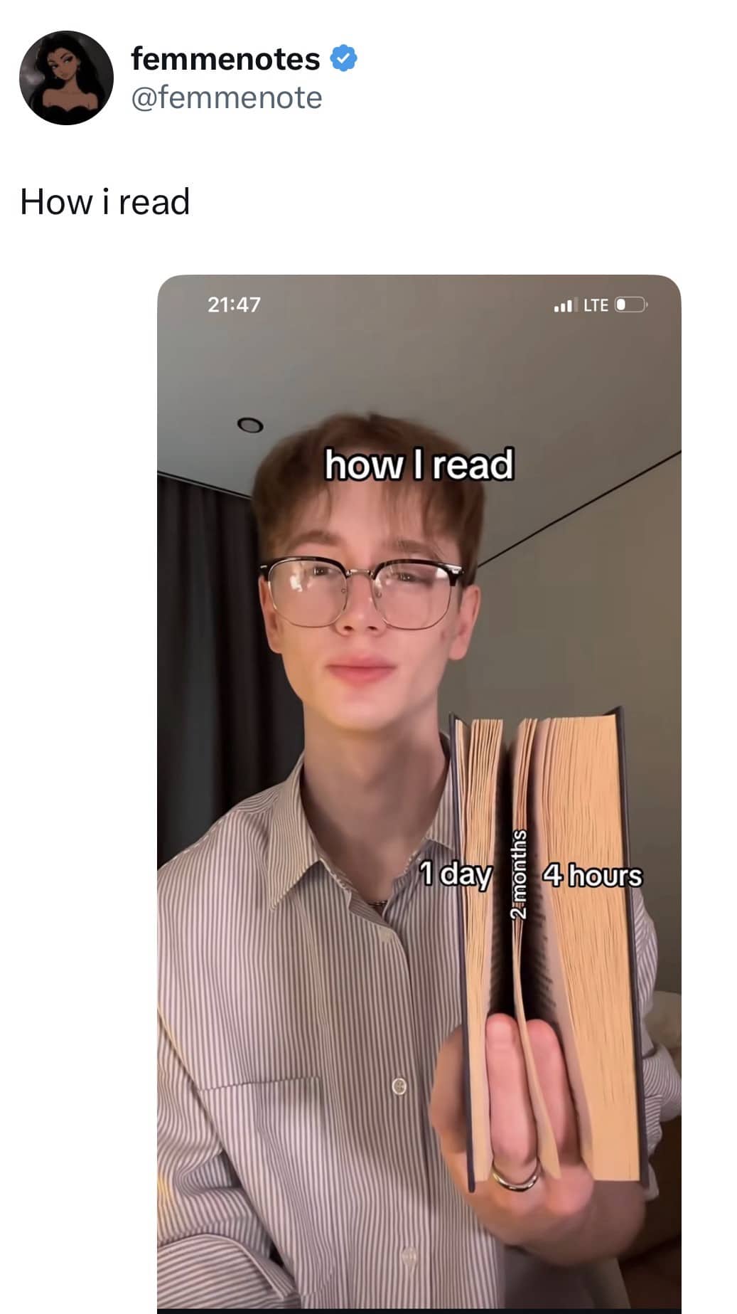 Screenshot of a reading hack showing a book being read in disproportionate time segments.