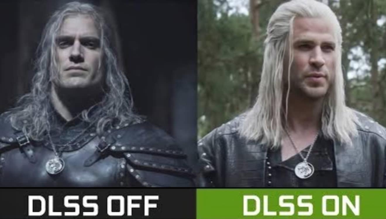 A biting commentary on TV casting, this DLSS 5 meme shows Henry Cavill's Geralt of Rivia as the "Off" setting, while activating the tech "On" supposedly "updates" the graphics to Liam Hemsworth's version of the character.