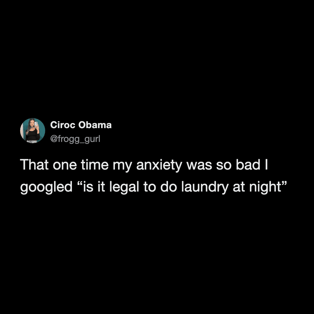 A highly anxious and funny tweet about laundry confessing to late-night panic googling to find out if it is actually legal to wash clothes at night, a brilliant addition to this laundry meme collection.