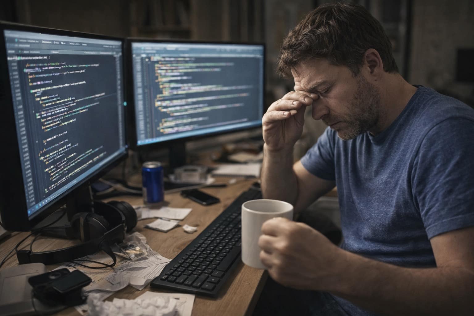A gallery of programming memes that includes a fetus reading a "LeetCode" book in the womb, a precarious tower of modern digital infrastructure resting entirely on C developers, and a golden retriever in a necktie calmly building a website during a nuclear apocalypse.
