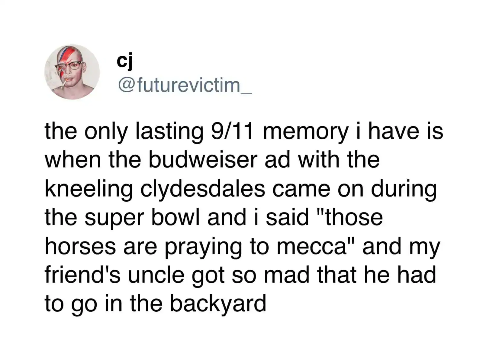 Tweet recalls Budweiser Clydesdale Super Bowl ad joke that sent friend's uncle to backyard