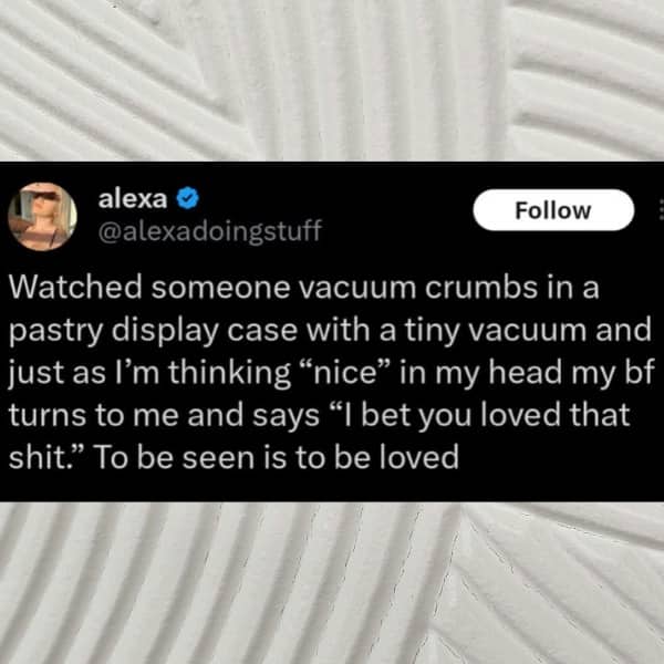 Social media post about the romantic feeling of a partner noticing small details like cleaning crumbs.