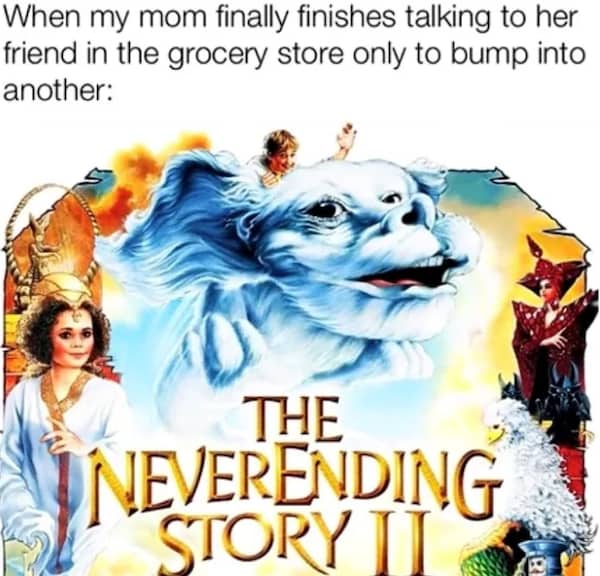 The movie poster for The NeverEnding Story II used as a grocery store meme.