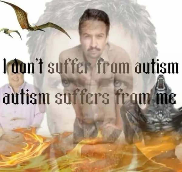 Chaotic absurd meme edit featuring Lin-Manuel Miranda surrounded by fire and random images.