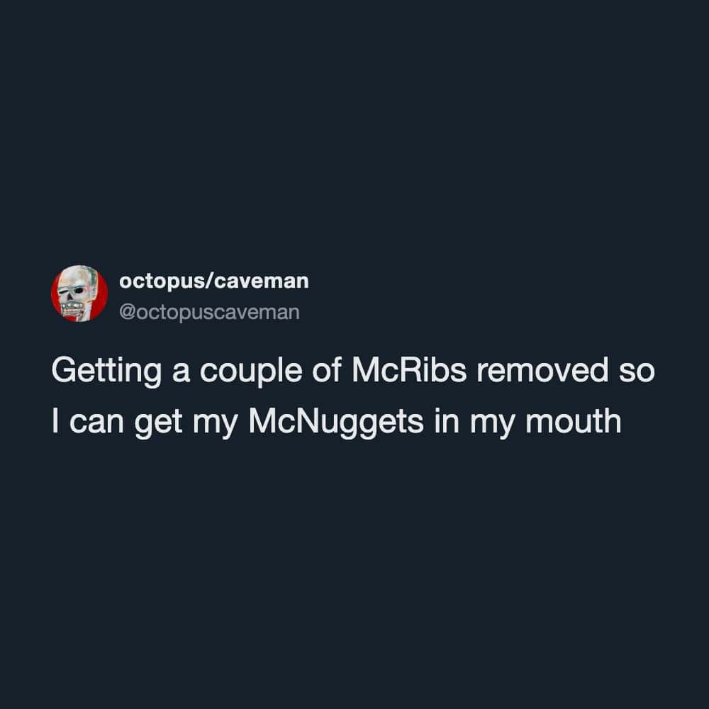 Text post with joke about removing McRibs to fit McNuggets funny memes.