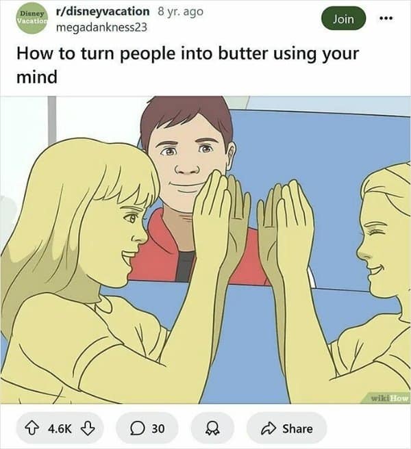Two girls playing hand-clap games on a school bus turn completely yellow like blocks of butter under the intense gaze of a boy behind them in a surreal wikihow meme.